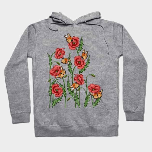 Poppies And Butterflies Hoodie by Designoholic